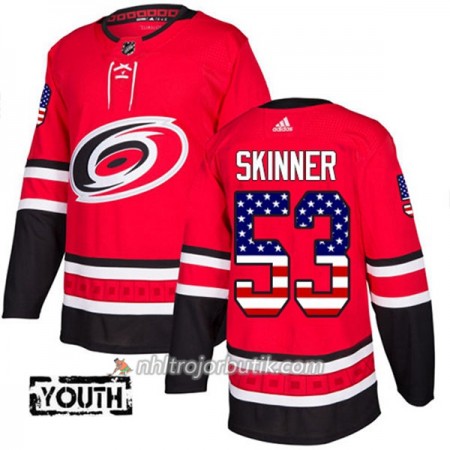 Barn Ishockey Carolina Hurricanes Tröja Jeff Skinner 53 Adidas 2017-2018 Röd USA Flag Fashion Authentic